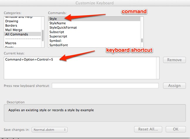 create keyboard shortcuts in word for mac 2011
